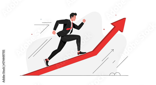 Businessman Climbing a Red Arrow Illustrating Growth And Financial Success Concept