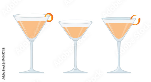 Elegant cocktails assortment on bright backdrop, classy drinks vector style