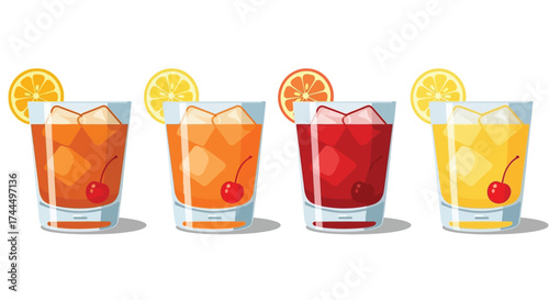 Vibrant Assortment: Flat Vector Cocktail Illustration with Citrus Garnish