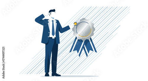 Businessman Admiring Award, Achievement, Recognition, Success, and Excellence Vector Design