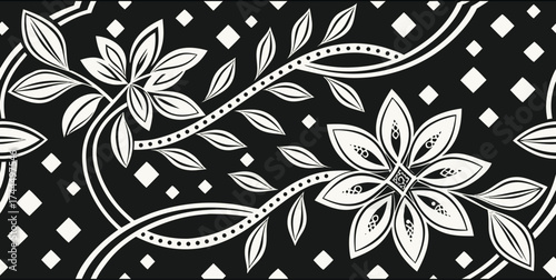 Luxury Ornamental Floral Vector Pattern | Black and White Decorative Swirl and Geometric Tile for Fashion, Fabric, Carpet, Interior and Graphic Design | Timeless Digital Art Texture