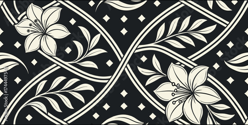 Luxury Ornamental Floral Vector Pattern | Black and White Decorative Swirl and Geometric Tile for Fashion, Fabric, Carpet, Interior and Graphic Design | Timeless Digital Art Texture