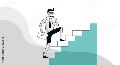 Businessman Climbing Stairs Depicting Aspirations and Growth in the Corporate World Concept