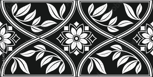Luxury Ornamental Floral Vector Pattern | Black and White Decorative Swirl and Geometric Tile for Fashion, Fabric, Carpet, Interior and Graphic Design | Timeless Digital Art Texture