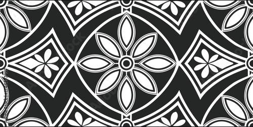 Luxury Ornamental Floral Vector Pattern | Black and White Decorative Swirl and Geometric Tile for Fashion, Fabric, Carpet, Interior and Graphic Design | Timeless Digital Art Texture