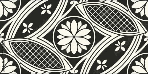 Luxury Ornamental Floral Vector Pattern | Black and White Decorative Swirl and Geometric Tile for Fashion, Fabric, Carpet, Interior and Graphic Design | Timeless Digital Art Texture