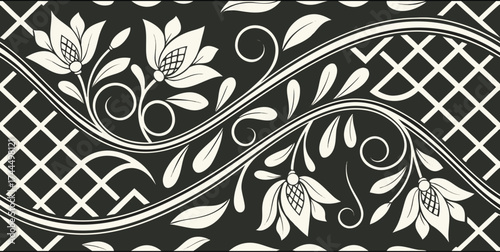 Luxury Ornamental Floral Vector Pattern | Black and White Decorative Swirl and Geometric Tile for Fashion, Fabric, Carpet, Interior and Graphic Design | Timeless Digital Art Texture