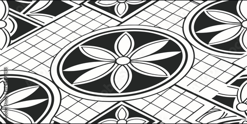 Luxury Ornamental Floral Vector Pattern | Black and White Decorative Swirl and Geometric Tile for Fashion, Fabric, Carpet, Interior and Graphic Design | Timeless Digital Art Texture