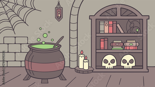 Vector Spooky Witch's Potion Laboratory Interior Scene