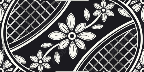 Luxury Ornamental Floral Vector Pattern | Black and White Decorative Swirl and Geometric Tile for Fashion, Fabric, Carpet, Interior and Graphic Design | Timeless Digital Art Texture