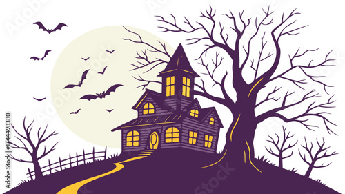 Vector Illustration of a Spooky Haunted House at Night