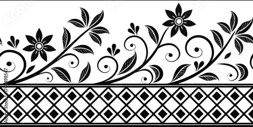 Luxury Ornamental Floral Vector Pattern | Black and White Decorative Swirl and Geometric Tile for Fashion, Fabric, Carpet, Interior and Graphic Design | Timeless Digital Art Texture