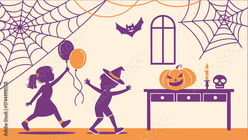 Vector Illustration of a Decorated Living Room for Halloween Party