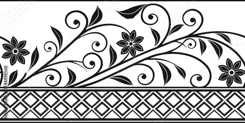 Luxury Ornamental Floral Vector Pattern | Black and White Decorative Swirl and Geometric Tile for Fashion, Fabric, Carpet, Interior and Graphic Design | Timeless Digital Art Texture