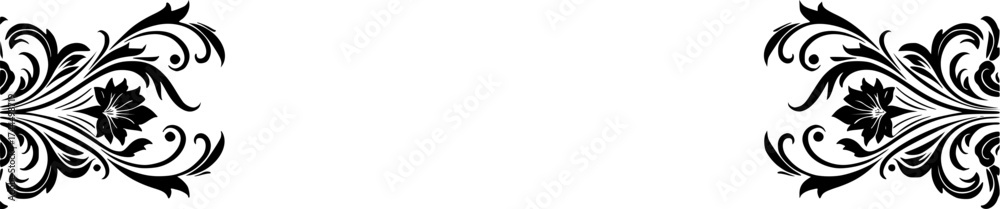 Fototapeta premium Elegant Black Floral Border on White, Vector Illustration 