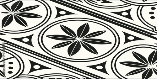 Luxury Ornamental Floral Vector Pattern | Black and White Decorative Swirl and Geometric Tile for Fashion, Fabric, Carpet, Interior and Graphic Design | Timeless Digital Art Texture