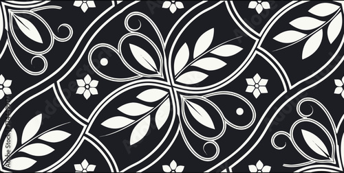 Luxury Ornamental Floral Vector Pattern | Black and White Decorative Swirl and Geometric Tile for Fashion, Fabric, Carpet, Interior and Graphic Design | Timeless Digital Art Texture