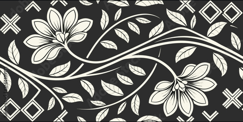 Luxury Ornamental Floral Vector Pattern | Black and White Decorative Swirl and Geometric Tile for Fashion, Fabric, Carpet, Interior and Graphic Design | Timeless Digital Art Texture