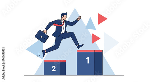 Businessman Leaping From One Tiered Block To Another Reaching Goals And Reaching Success