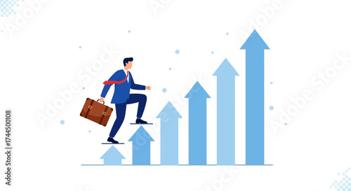 Businessman Climbing Up the Stairs of Success Representing Business Growth and Strategy