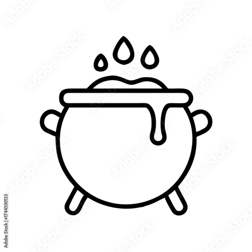 Cauldron bubbling with liquid and droplets on a white background  