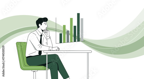 Businessman contemplating financial data on a graph showing business performance analysis