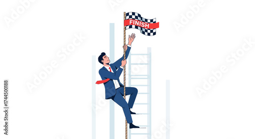 Businessman Reaching Finish Line Depicting Achievements And Success In The Workplace