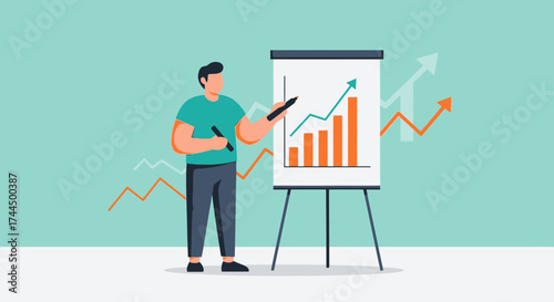 Businessman presenting a financial report, illustrating business growth and success in a meeting