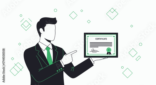 Businessman Presenting Certificate of Achievement And Recognition, Illustration Concept