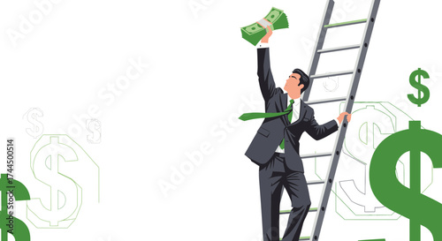 Businessman Reaching Fortune, Achieving Financial Success And Climbing The Ladder