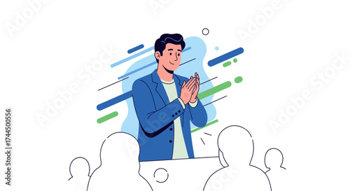 Businessman Receiving Applause From Audience After Presentation And Congratulation Speech