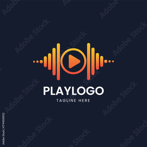 Abstract play button with sound waves and a heart icon, symbolizing music, audio, entertainment, and digital media, ideal for music apps, streaming platforms, or creative content.
