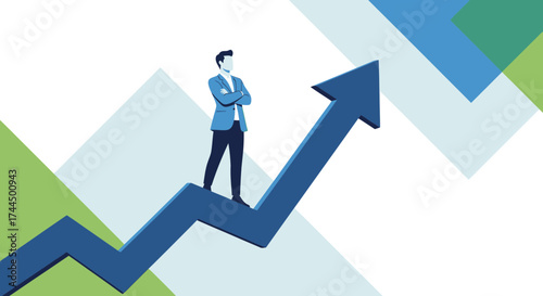 Businessperson Standing on an Arrow Illustrating Growth and Success in Finance