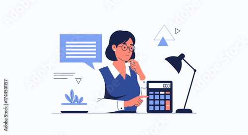 Businesswoman Analyzing Finances While Using a Calculator for Economic Calculations