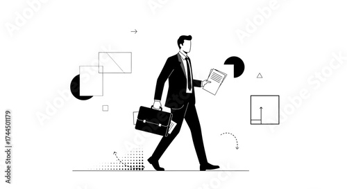 Businessman With Briefcase And Documents Representing Movement And Success In Business