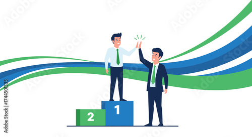 Businessmen Celebrate Achievement On The Podium After Reaching Business Goals Together