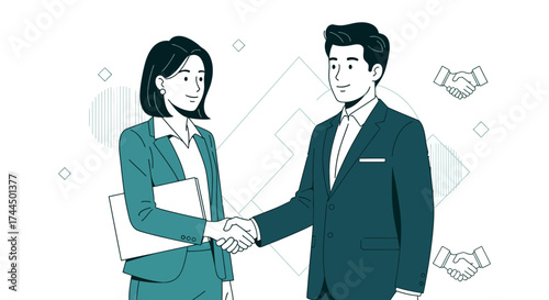 Businesspeople Handshaking Agreement, Partnership, Corporate Deal, Professional Interaction
