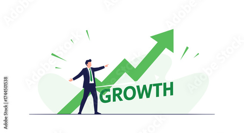 Businessperson Celebrating Success with a Rising Arrow, Illustrating Overall Sustainable Growth
