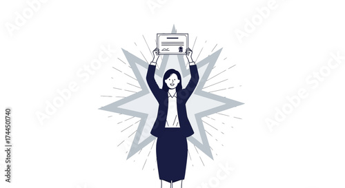 Businesswoman Celebrates Success Holding Diploma, Achieving Goals, And Receiving Recognition
