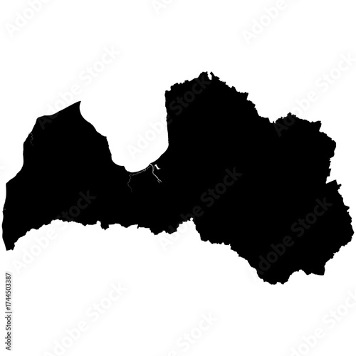 Editable detailed black vector silhouette of the country of Latvia.