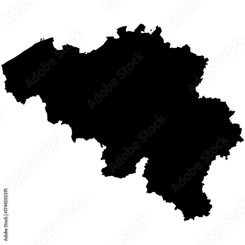 Editable detailed black vector silhouette of the country of Belgium.
