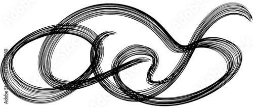 Swirling Black Brush Strokes on White: Abstract Expressionist Design Element