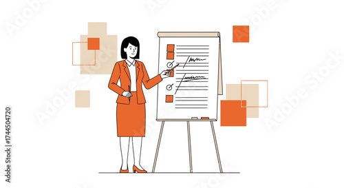 Businesswoman Presenting Checklist And Strategy On Flipchart For Project Planning And Success