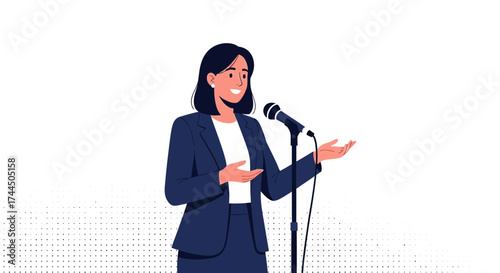 Businesswoman delivering a speech with a microphone during a presentation or conference