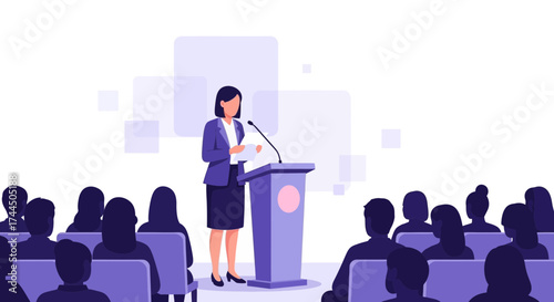 Businesswoman Delivering Speech During a Presentation In Front of an Audience.