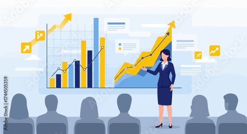 Businesswoman Presenting Financial Data And Graphs During a Conference Meeting