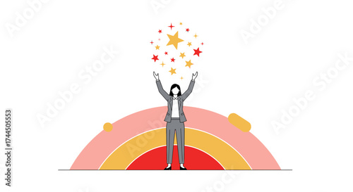 Businesswoman Reaching Towards Success, Achieving Goals, Celebrating Achievements Graphic