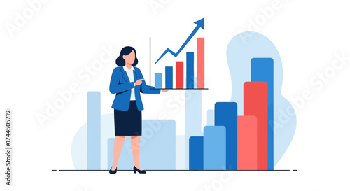 Businesswoman Presenting Growth Statistics and Charts for Financial Analysis Success