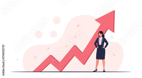 Businesswoman Standing Confidently in Front of an Upward Trending Growth Arrow Chart