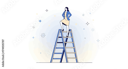 Businesswoman Standing on Ladder Represents Professional Success and Career Growth Ambition